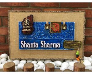 Om and Ganesha Wooden Name Plate 1