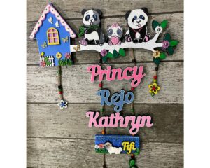 Panda Family Cute Nameplate with Pet Dog (4)