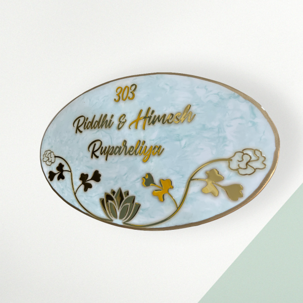 Pastel Green with White Laxmi Ganesh Theme Resin Nameplate 1