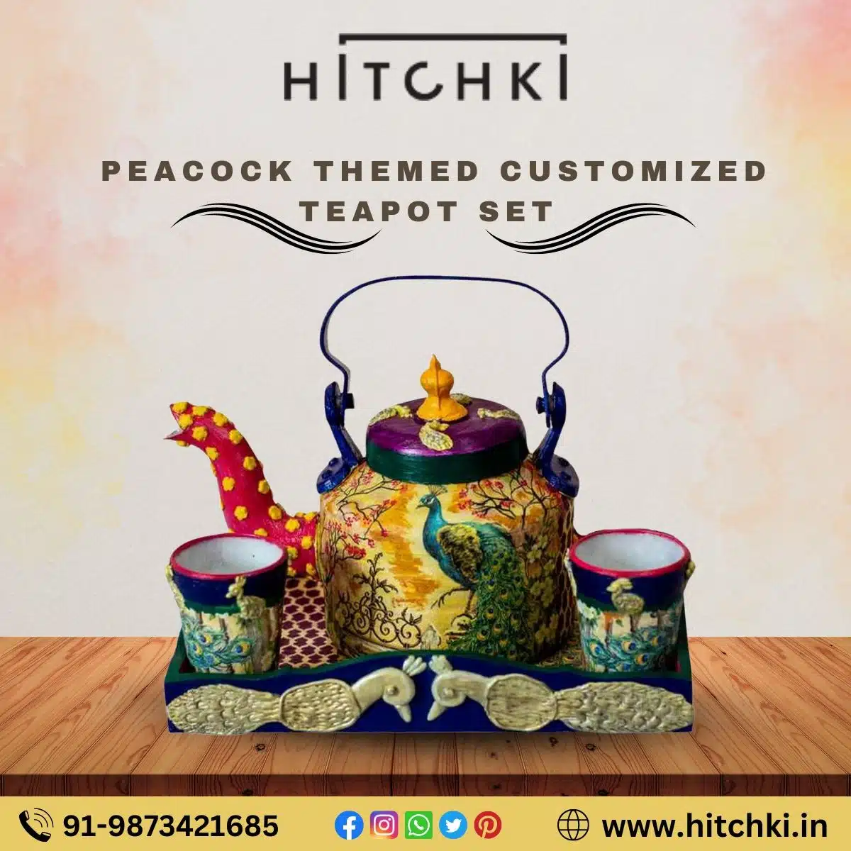 Peacock Themed Customized Teapot Set From Hitchki