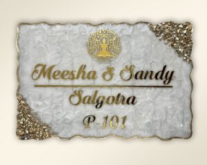 Pearl White Swirl Design Resin Nameplate