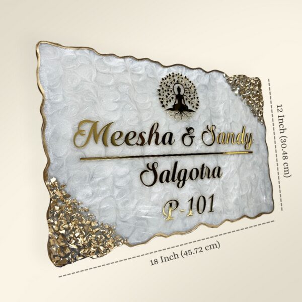 Pearl White Swirl Design Resin Nameplate2