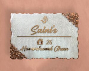 Pearl White Swirl Design Rose Gold Resin Nameplate