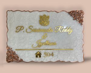 Pearl White Swirl Design Rose Gold and Golden Resin Nameplate (1)