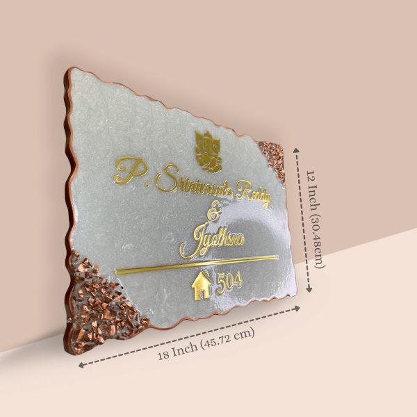 Pearl White Swirl Design Rose Gold and Golden Resin Nameplate (3)