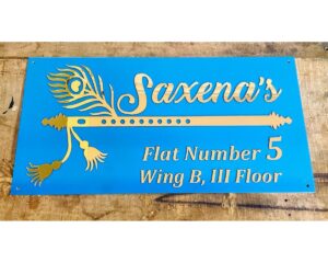 Personalized Acrylic Home Name Plate ( Blue and Golden)