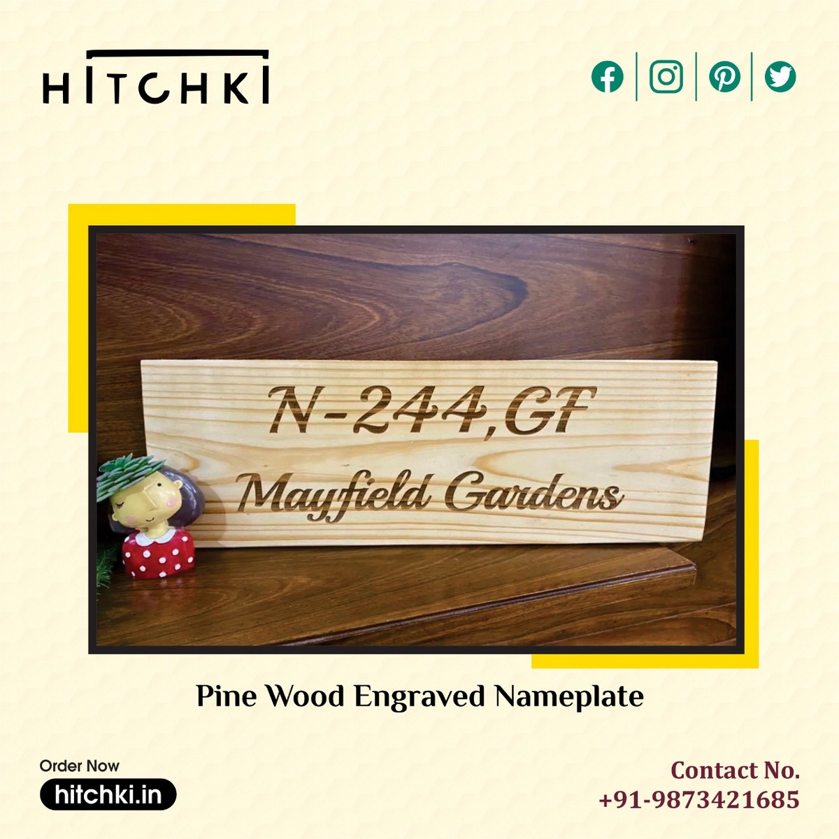 Pine Engraved Horizontal Style Name Plate House Name Plates 