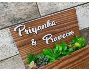 Pine Wood Succulent Plants Nameplate 1