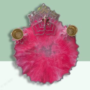 Pink Lotus Resin Pooja Platter with Ganesha 3