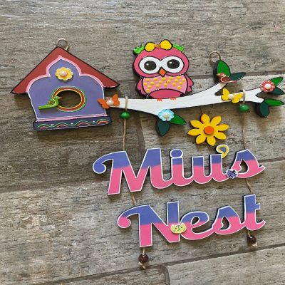 Pink Owl Nameplate for Girls