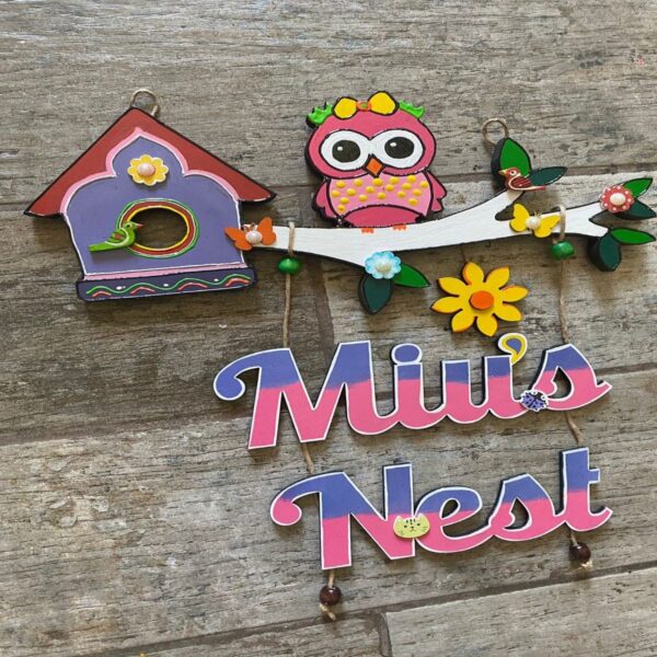 Pink Owl Nameplate for Girls 1