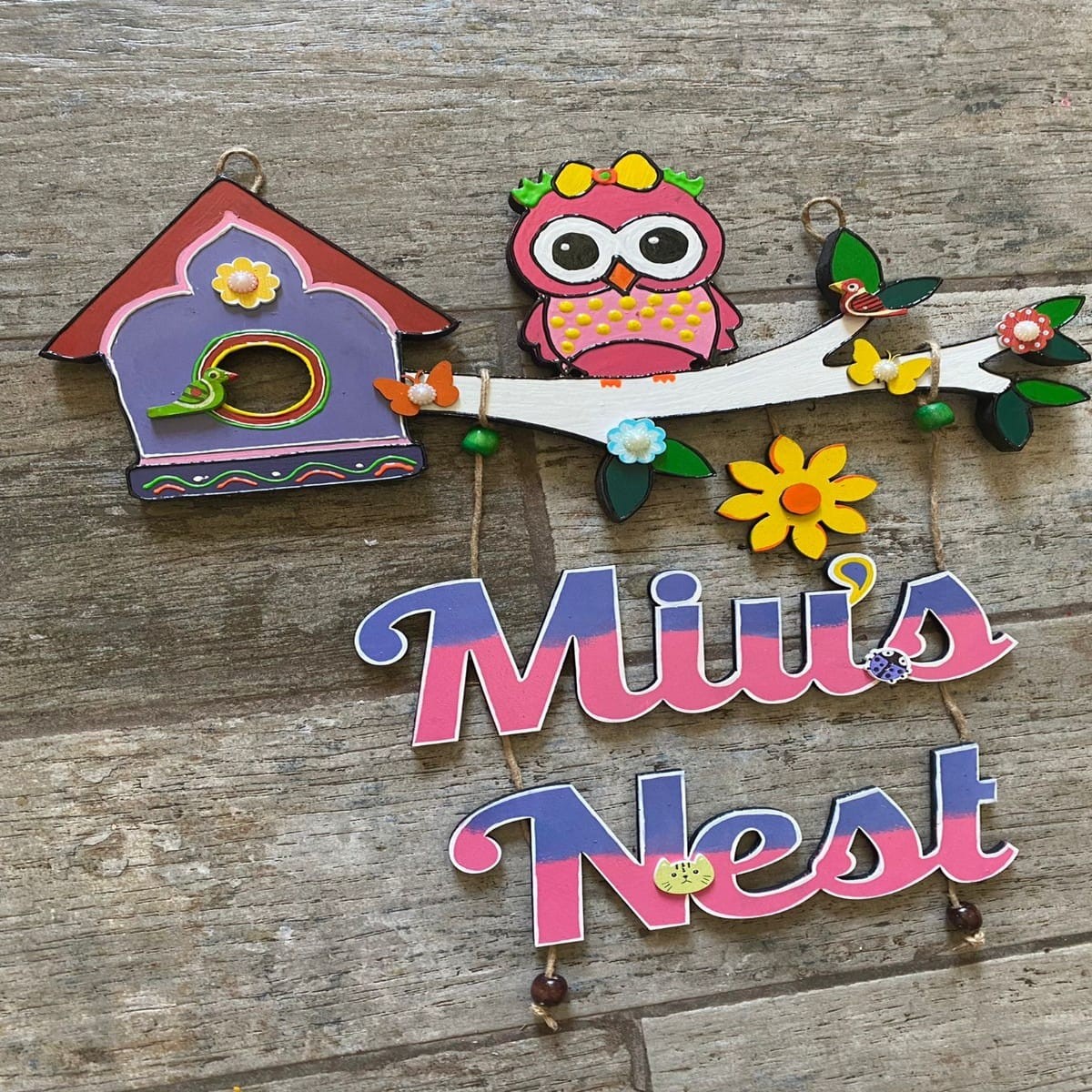 Pink Owl Nameplate for Girls  
