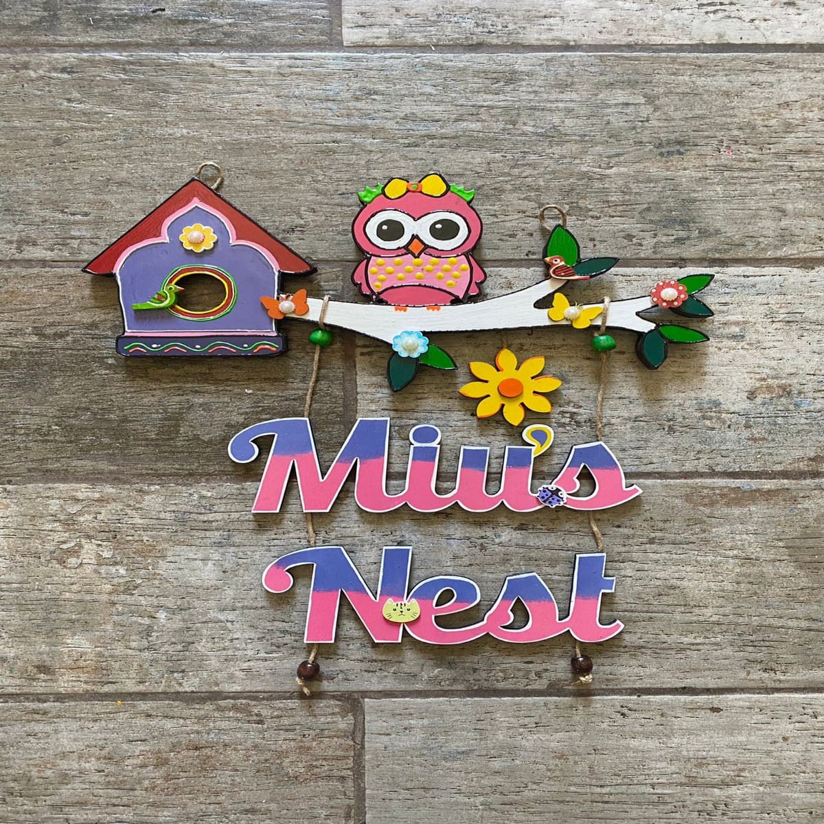 Pink Owl Nameplate for Girls  