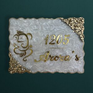 Premium Swirl Ganesha Theme Pattern Resin Coated Nameplate