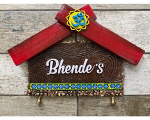 Red Hut Shape Wooden Nameplate