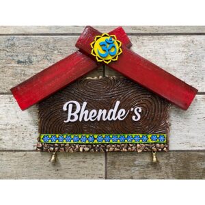 Red Hut Shape Wooden Nameplate