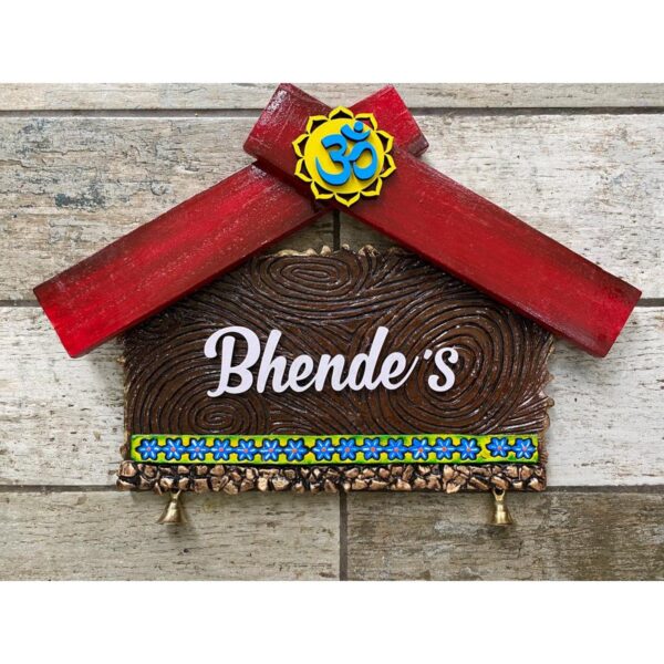 Red Hut Shape Wooden Nameplate