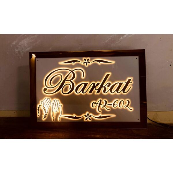 Rose Gold Embossed Letters Acrylic LED Home Name Plate 4