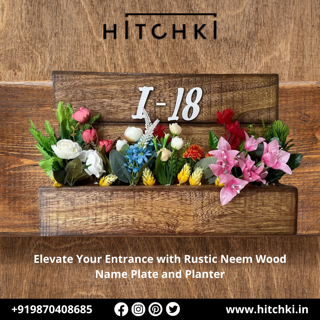 Rustic Charm with Neem Wood Nameplate & Planter A Blend of Elegance and Sustainability