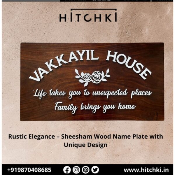 Rustic Elegance Sheesham Wood Nameplate with Unique Design