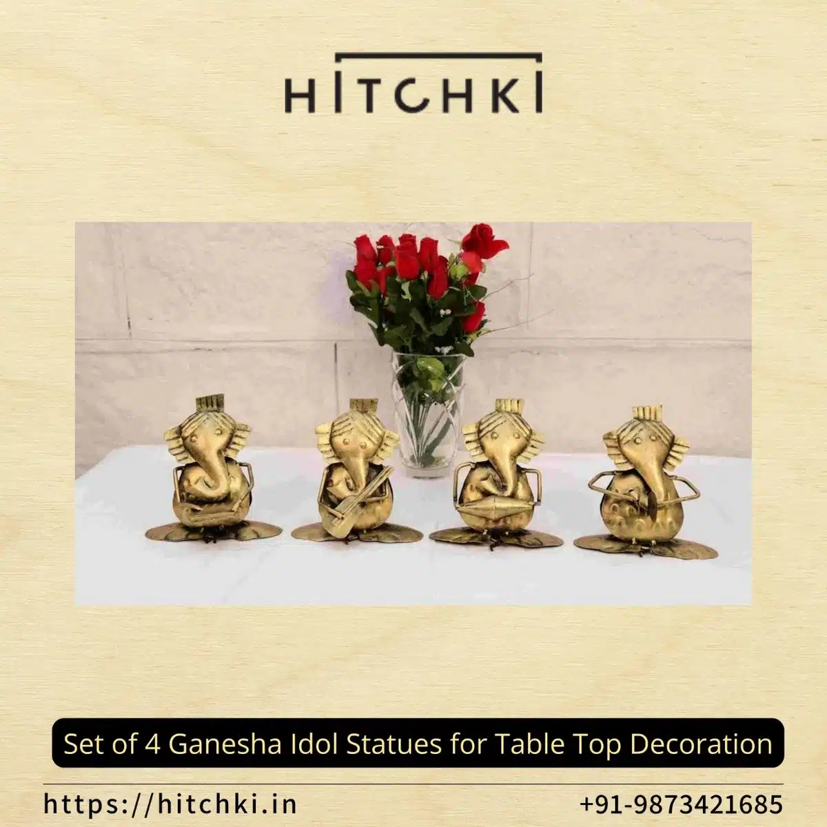 Set Of 4 Ganesha Idol Statues For Table Top Decoration