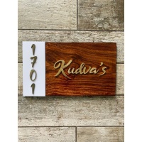 Sheesham Nameplate With MDF Number and Brass Letters  