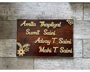 Sheesham Wood Floral Design Nameplate