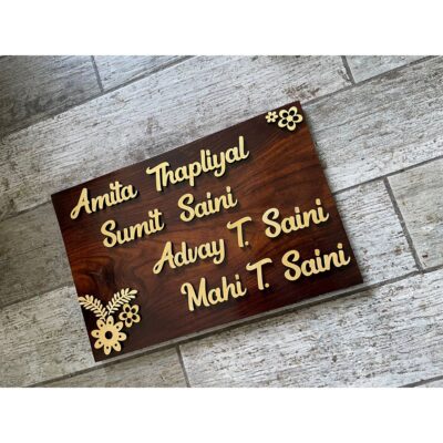 Sheesham Wood Floral Design Nameplate | Customizable