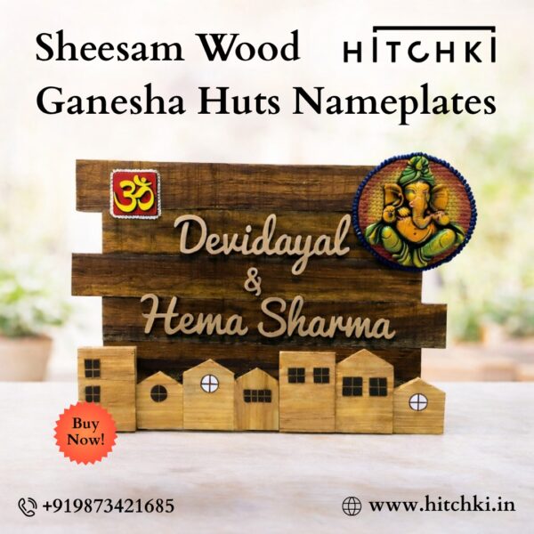 Sheesham Wood Ganesha Huts Nameplate