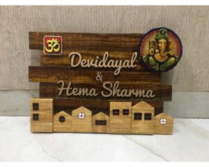 Sheesham Wood Ganesha Huts Nameplates