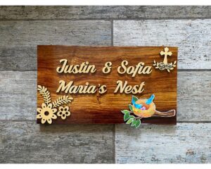 Sheesham Wood Nest Nameplate For Christian Family