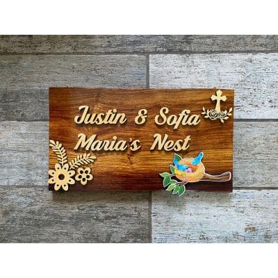 Sheesham Wood Nest Nameplate For Christian Family 400x400