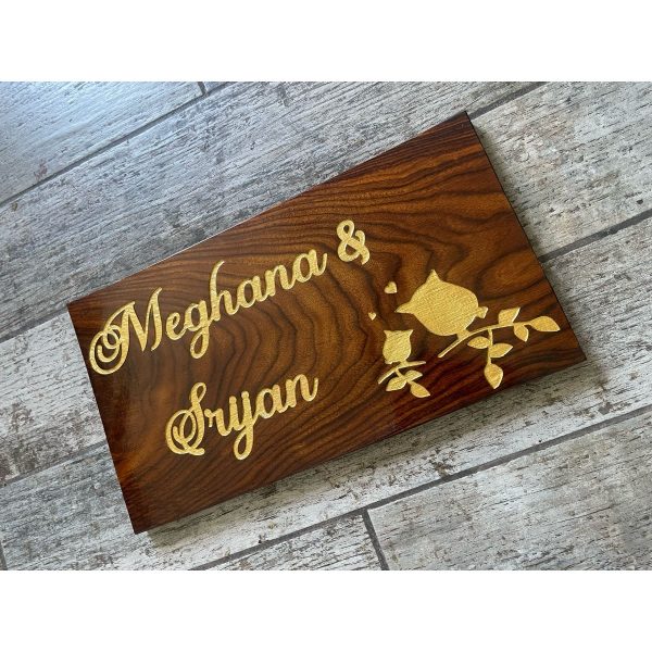 Sheesham Wood Owl Motif Engraved Nameplate (2)