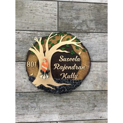 Sheesham Wood Slice Sai Baba Nameplate 400x400