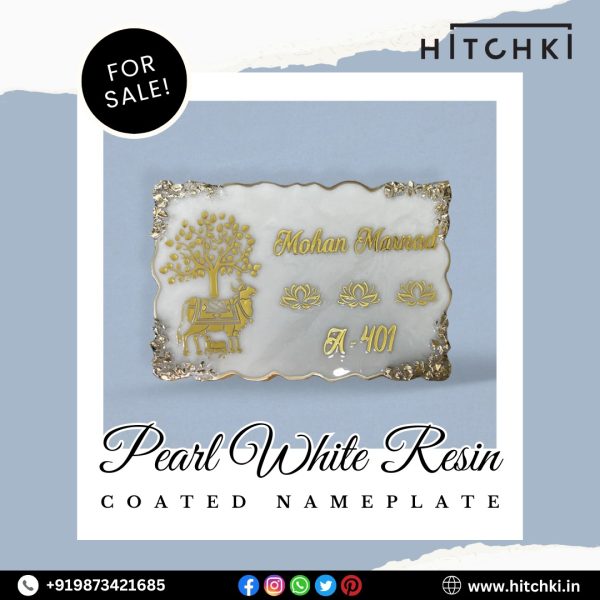 Shine Bright at the Door – Pearl White Resin Coated Nameplate for a Classy Welcome