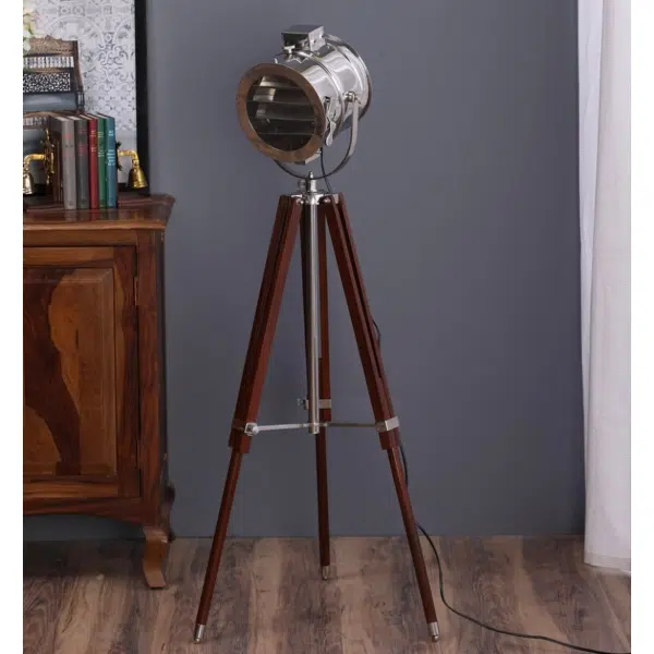 Silver Stainless Steel Made Standing Spotlight With Wooden Tripod 2