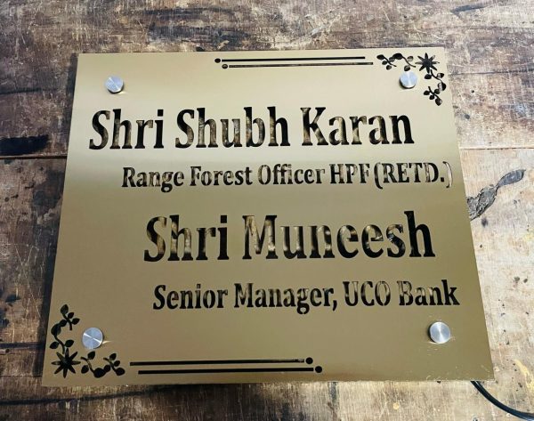 Stainless Steel 304 Grade Metal LED Name Plate (Golden SS Matt) 2