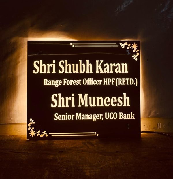 Stainless Steel 304 Grade Metal LED Name Plate (Golden SS Matt) 3