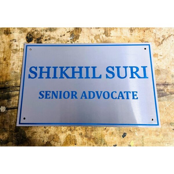 Stainless Steel CNC Engraved Name Plate (Blue Colour)