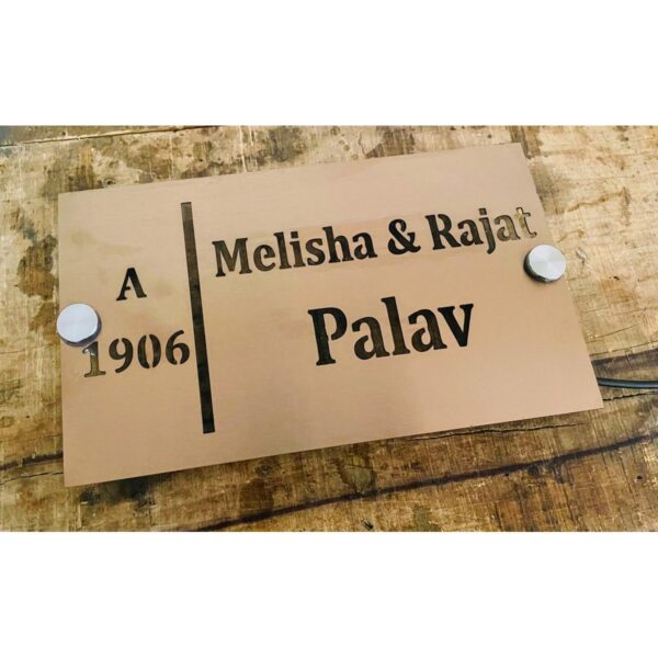 Stainless Steel Rose Gold Matt Texture Home Led Name Plate1