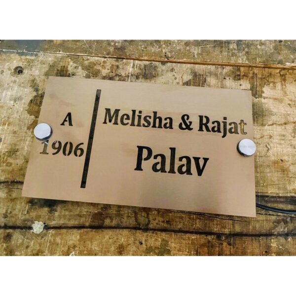 Stainless Steel Rose Gold Matt Texture Home Led Name Plate5