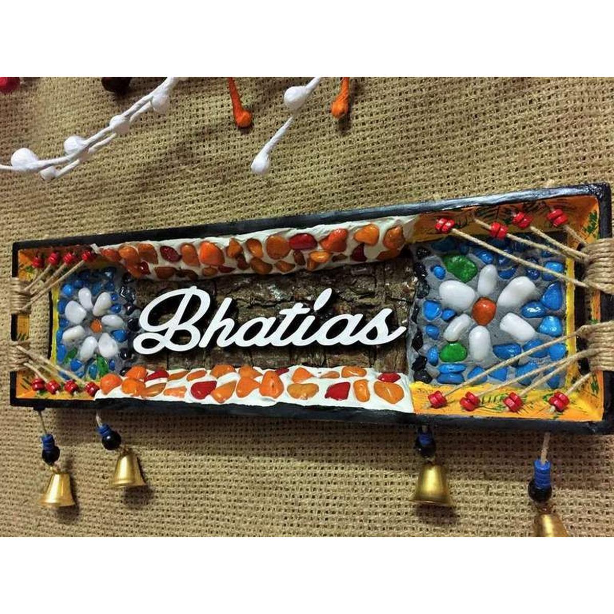 Stone Mosaic Wooden Name Plate  