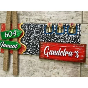 Stones and Bells Wooden Name Plate 1