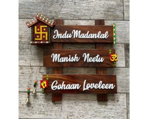 Swastik In Decorative Hut Sheesham Wood Nameplate (4)