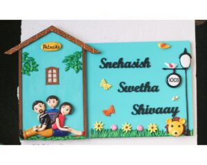 Teal Blue Coloured Hut Shaped Family Nameplate