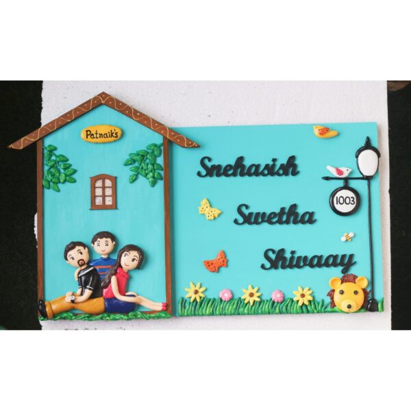 Teal Blue Coloured Hut Shaped Family Nameplate
