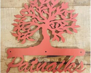 Tree Design Metal House Name Plate   Rose Gold