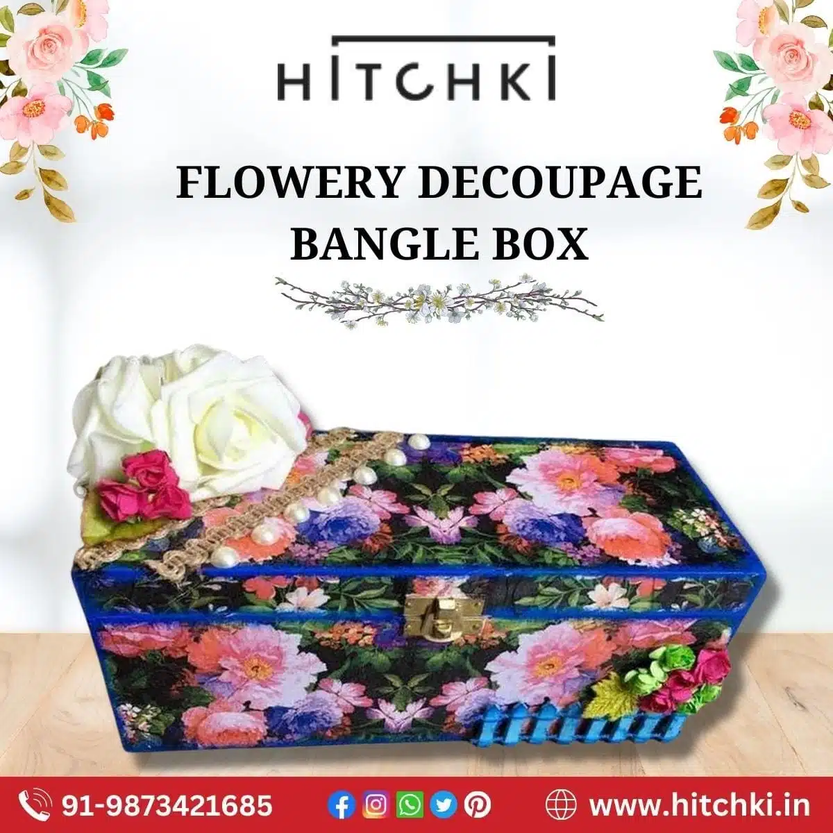 Trendy Flowery Decoupage Bangle Box From Hitchki