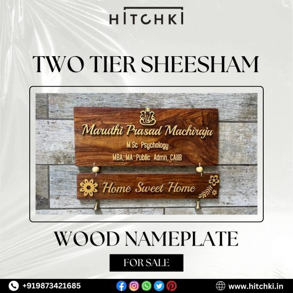 Two Tier Sheesham Wood Nameplate With Laser Cut Names