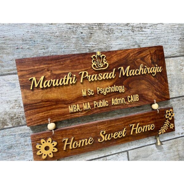 Two tier Sheesham wood nameplate with laser cut names 1